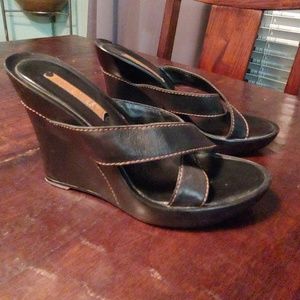 Nine West Black Leather Wedges